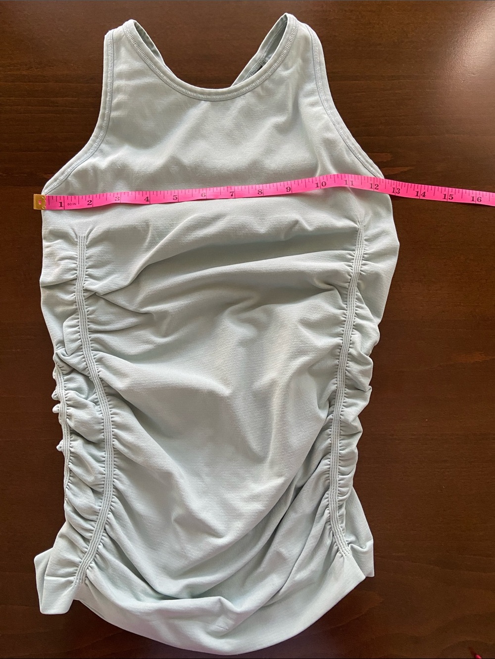Light Aqua Nux tank with ruched sides, crisscross straps on back, size S. - Picture 9 of 12